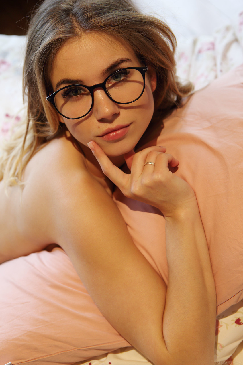 Sweet teen in glasses Lola Krit shows her trimmed vagina up close in her room porn photo #423867598