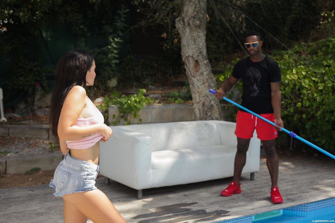 Brunette teen Gina Ferocious gives a BJ before getting blacked by a pool guy porno fotoğrafı #423912081