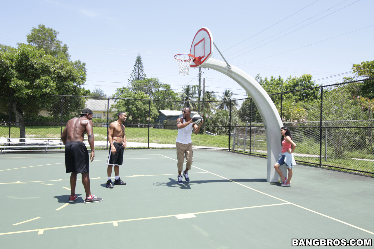 Petite teen Michelle Martinez enjoys a wild gangbang with black basketballers foto porno #422581260