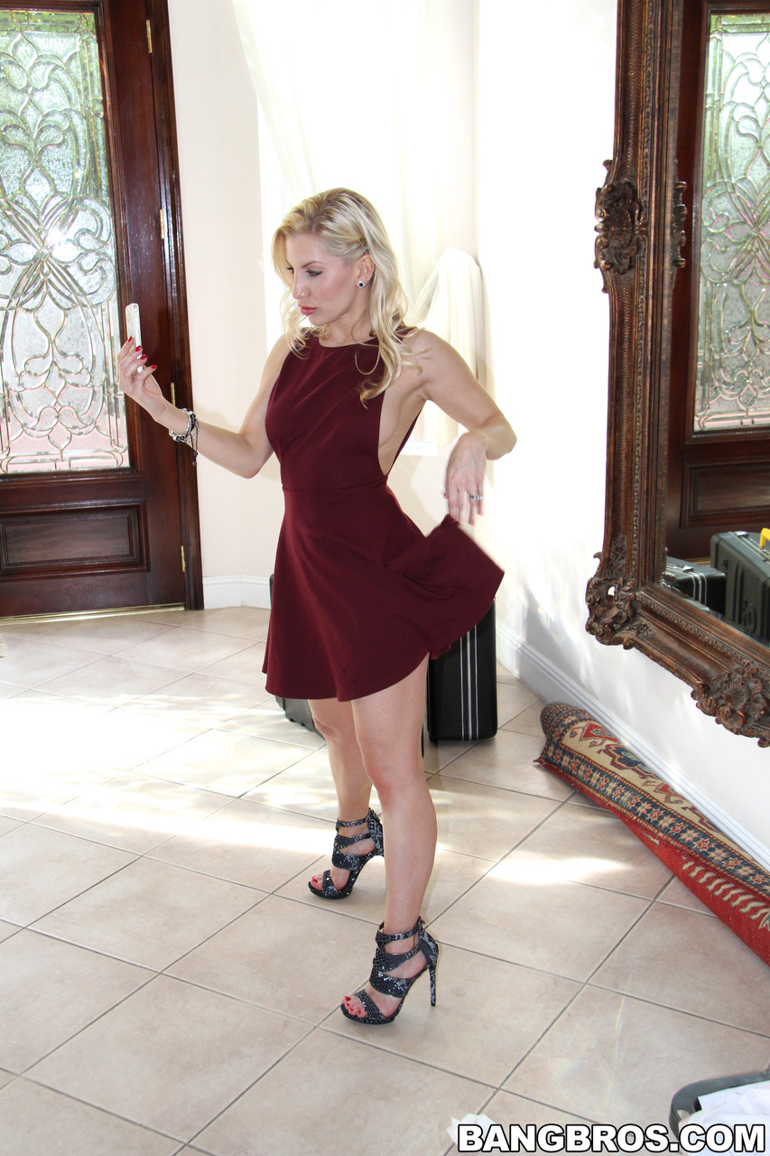 Blonde babe Ashley Fires hikes her red dress up and gets fucked hardcore foto porno #428161902