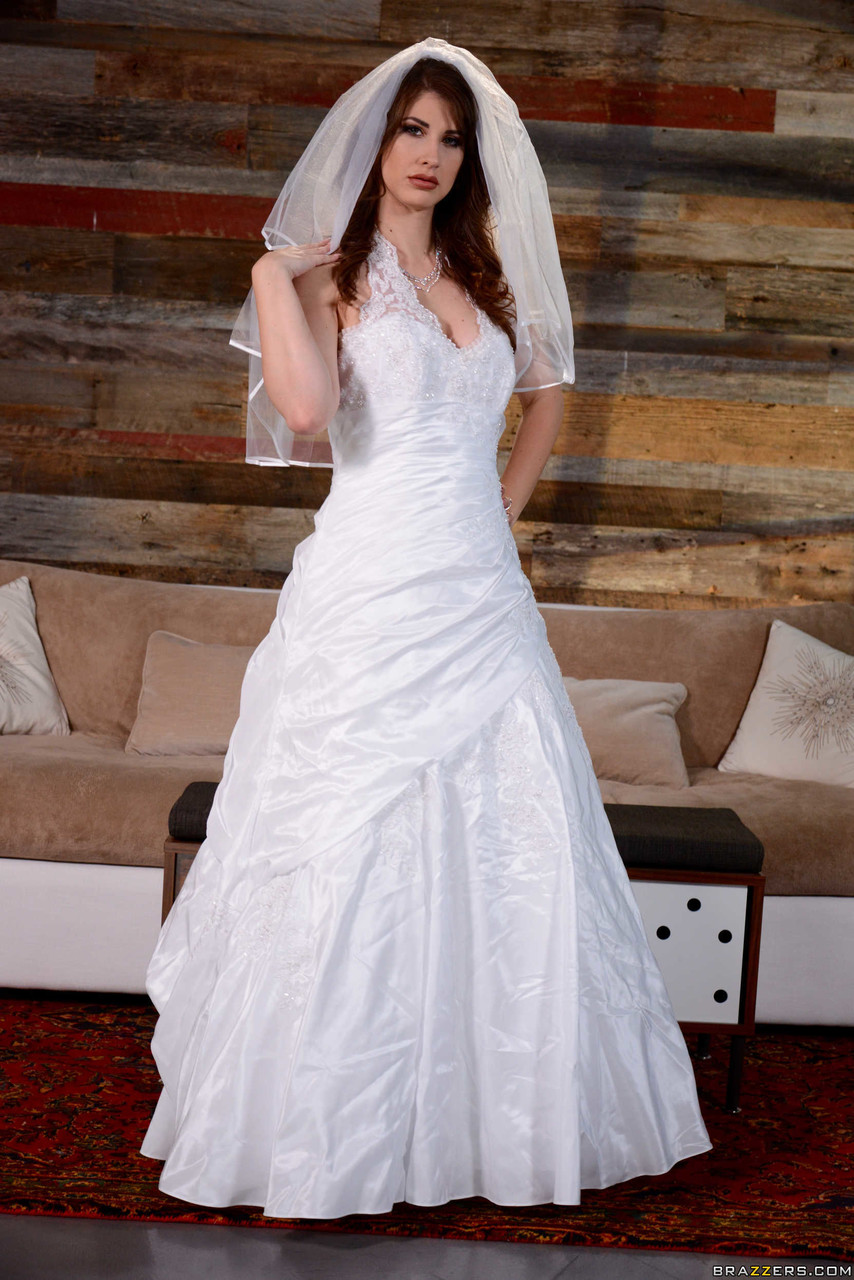 Adorable bride in sexy white stockings Karina White strips in solo action porn photo #424719568