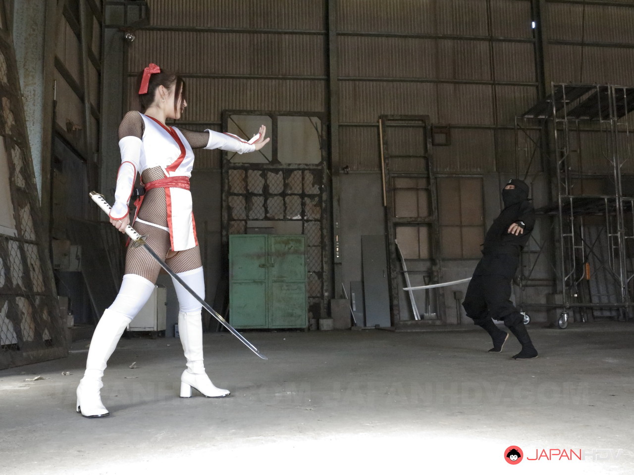 Japanese samurai in a sexy outfit Maria Ono gets tortured by two ninjas Porno-Foto #426931157