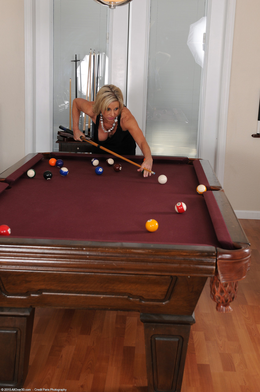 Blonde Milf Payton Hall Shows Her Yummy Pussy From Behind While Playing Pool
