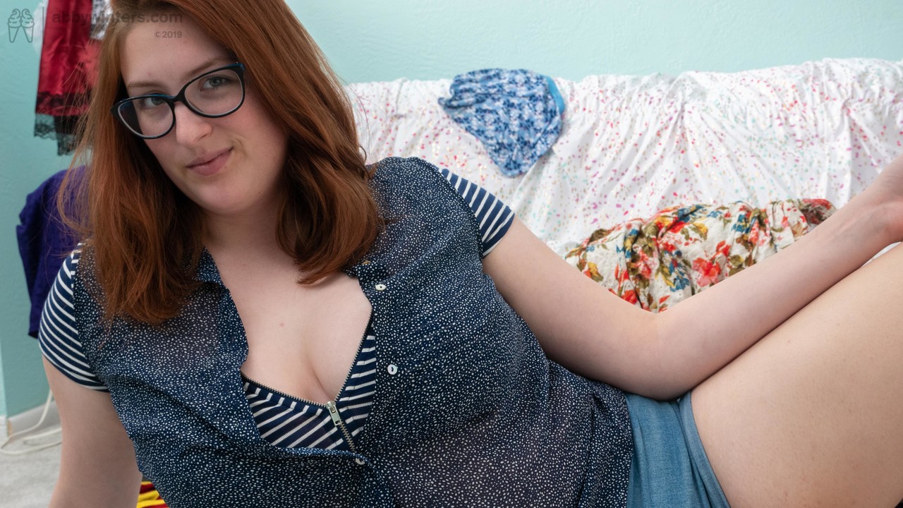 Chubby redheaded geek Breanna reveals her huge breasts and toys her bush photo porno #422676957