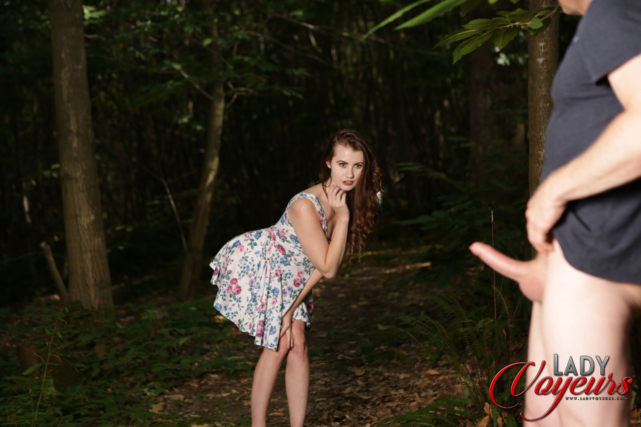 In a daring move, Brook Logan, the brunette girl, removes her topless countenance and goes for a voyeuristic look in wooded areas.