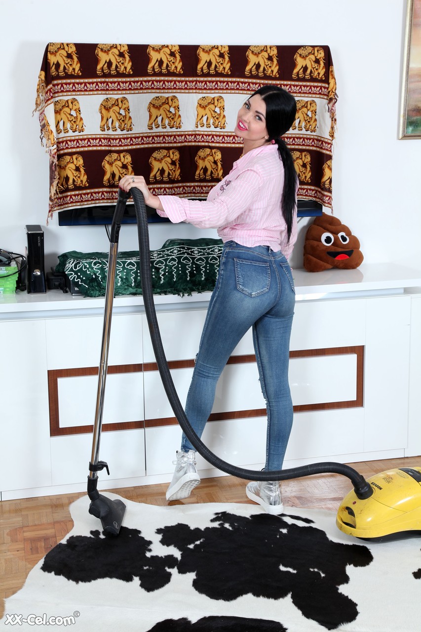 Brunette amateur Sha Rizel reveals her hot tits & plays with a vacuum cleaner photo porno #424389270