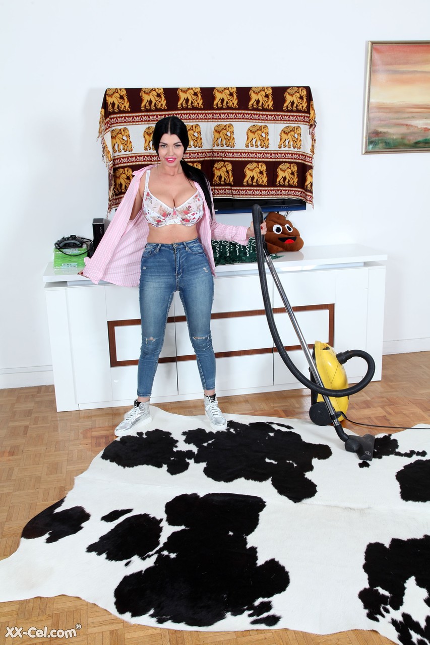 Brunette amateur Sha Rizel reveals her hot tits & plays with a vacuum cleaner photo porno #424389282