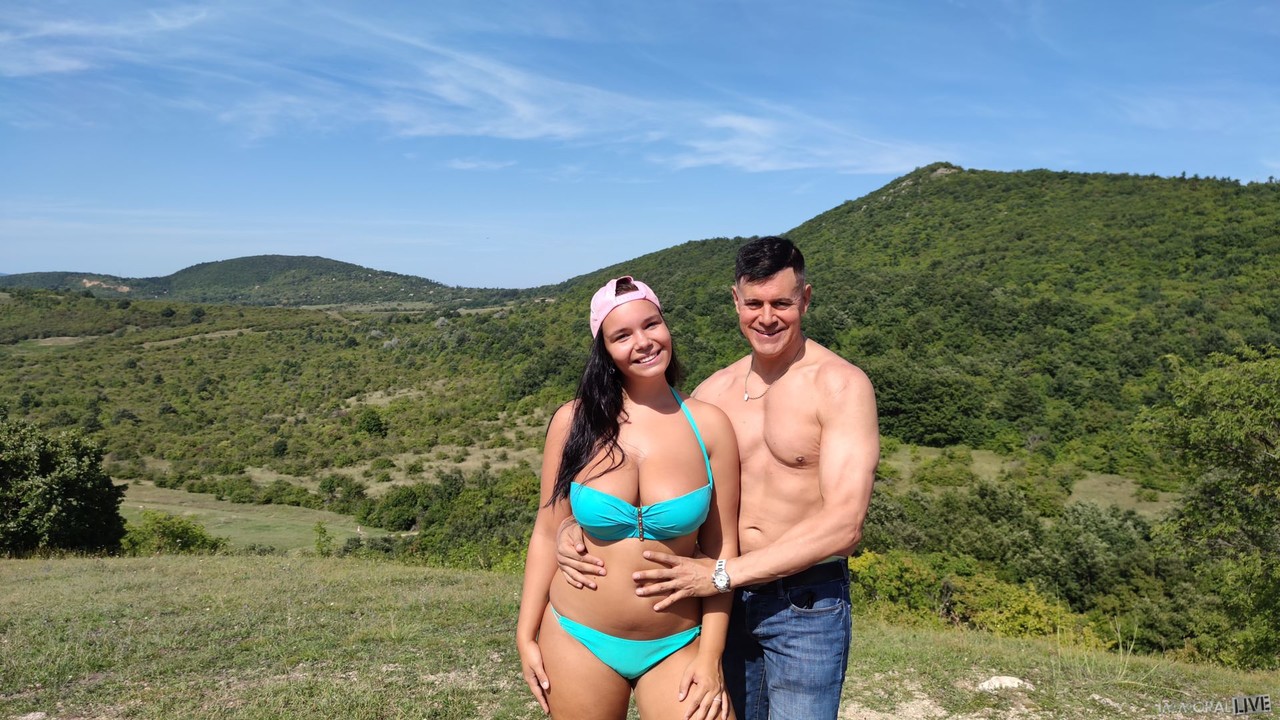 Beautiful Czech teen Sofia Lee exposes her big natural tits outdoors foto porno #424686960