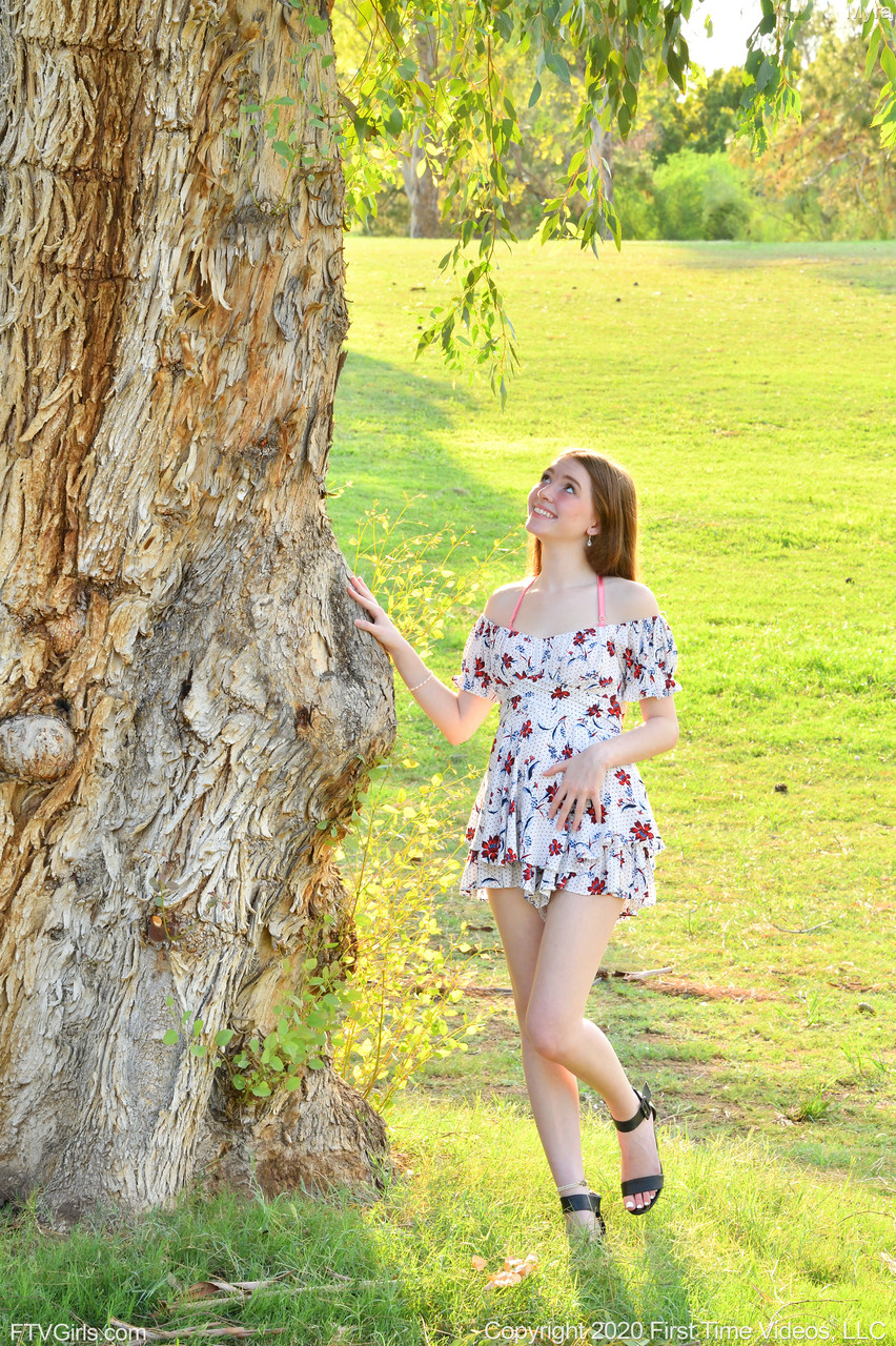 Glamorous teen Myra peels off her beautiful summer dress to pose nude outdoors photo porno #428586867