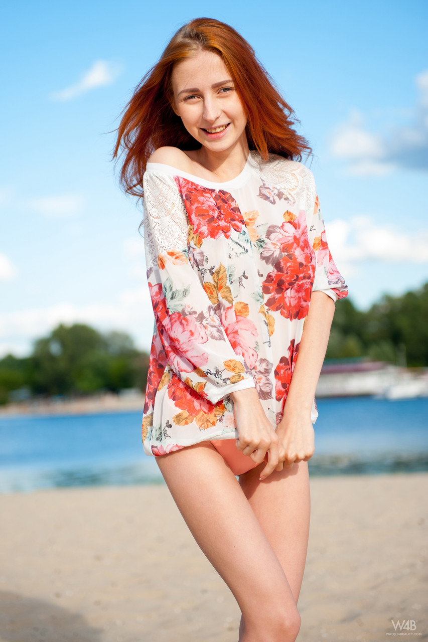 Slender teen with impressive breasts Helga Grey strips and poses on the beach 포르노 사진 #428139382