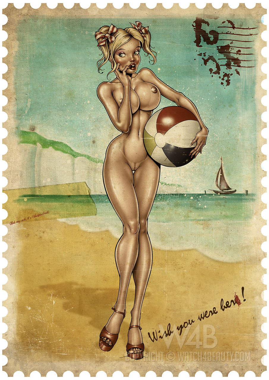 Cartoon babes with big tits & curvy bums pose on vintage product poster...