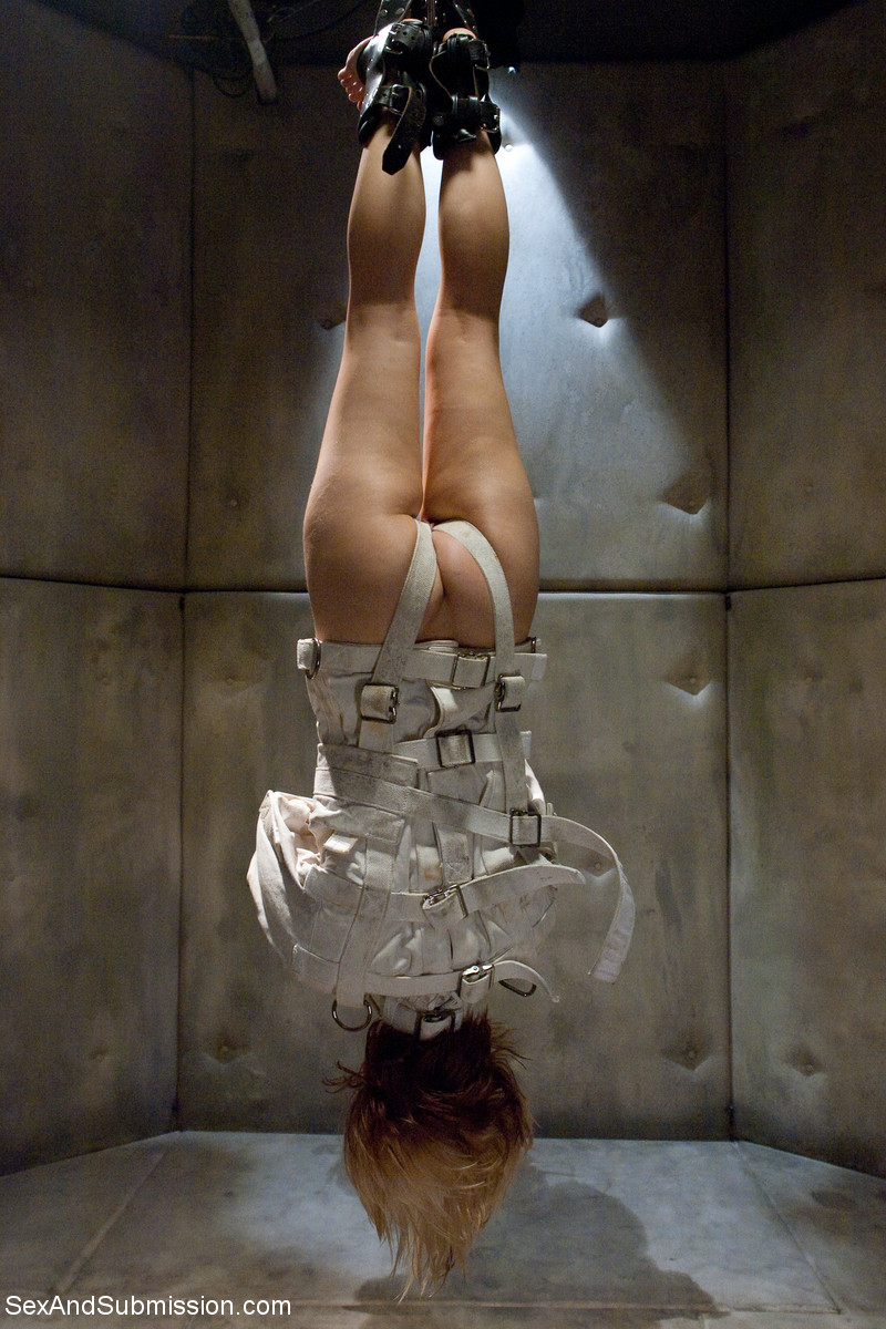 Slut Ash Hollywood gets face fucked while hanging from the ceiling upside down porn photo #425301348