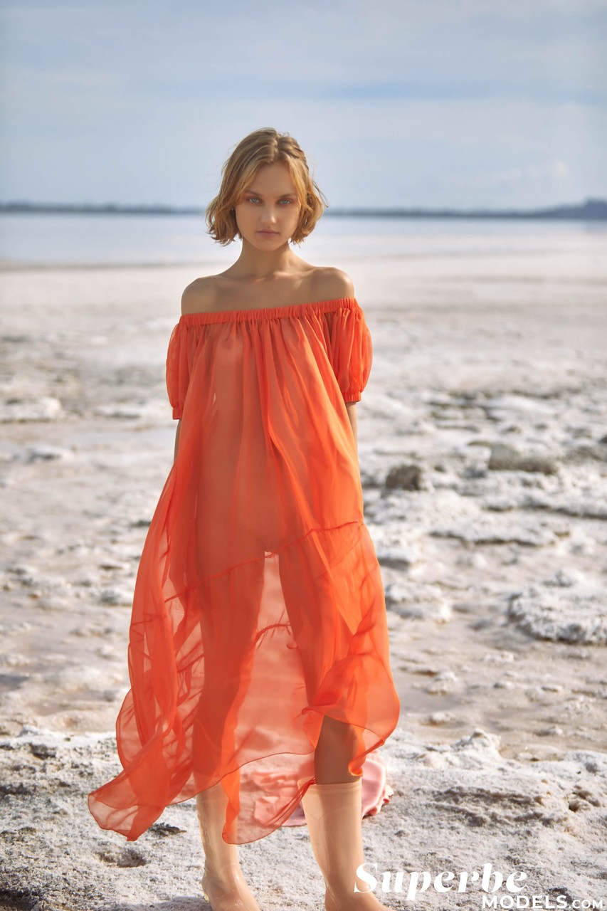 Adorable teen Hannah Ray doffs her see-through dress and poses on the beach 포르노 사진 #424011537