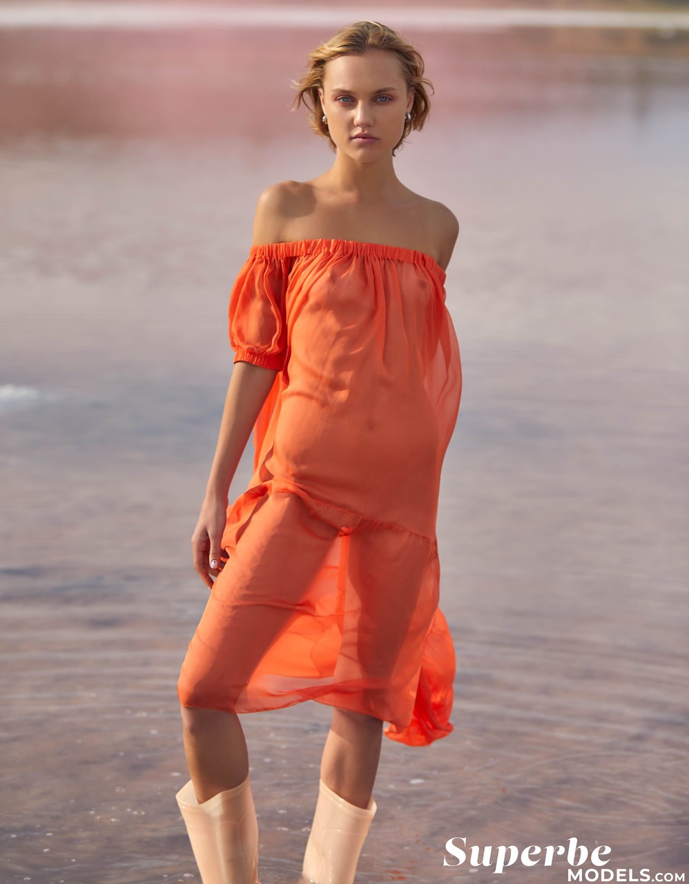 Adorable teen Hannah Ray doffs her see-through dress and poses on the beach 포르노 사진 #424011541