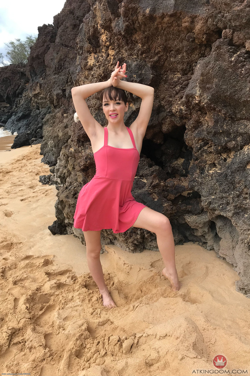 Petite American Aliya Brynn poses naked on her towel on a sandy beach порно фото #427368228