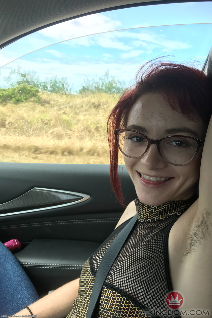 Redheaded teen in glasses Lola Fae presents her petite body outdoors foto porno #423874257