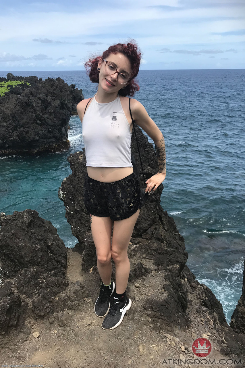 Redheaded teen in glasses Lola Fae presents her petite body outdoors zdjęcie porno #423874265