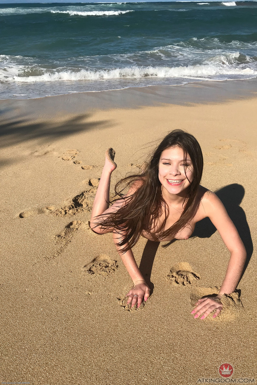 Exotic Latina teen Winter Jade stripping naked and playing in the sand porn photo #424112961