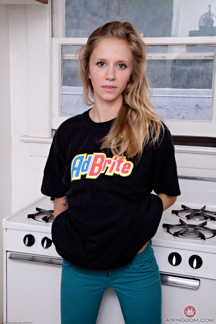 Attractive teen Rachel James spreading her hot pussy on the stove porn photo #426562544