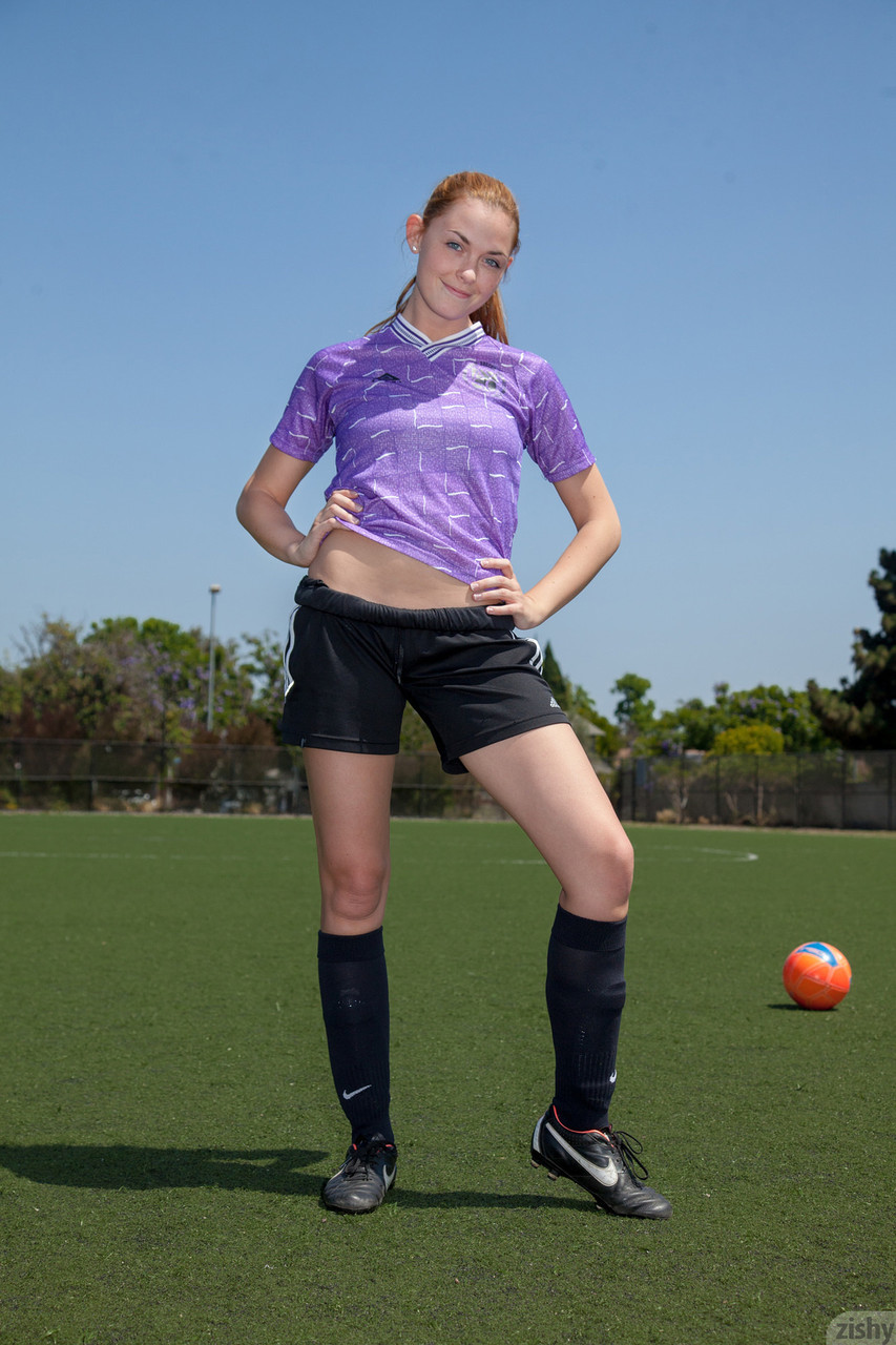 Sporty redhead teen Bailey Rayne flashes her tight ass on the soccer field porno fotky #426331478
