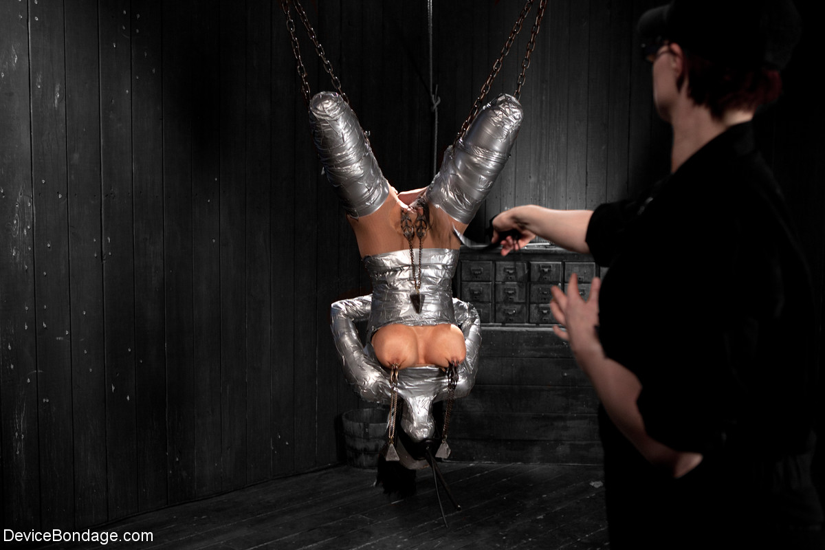 Slim babe Beretta James gets wrapped in duct tape & abused in BDSM suspension porno fotky #424863588