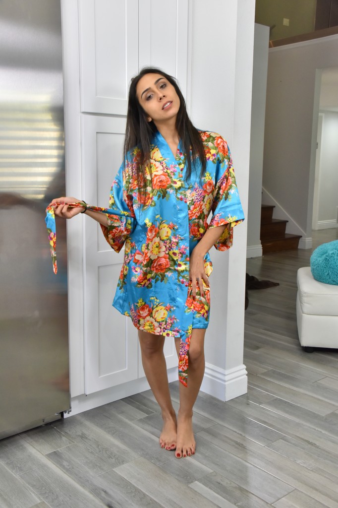 Hot teen Lilly Hall strips her robe and stretches her tiny twat in a solo foto porno #424632568