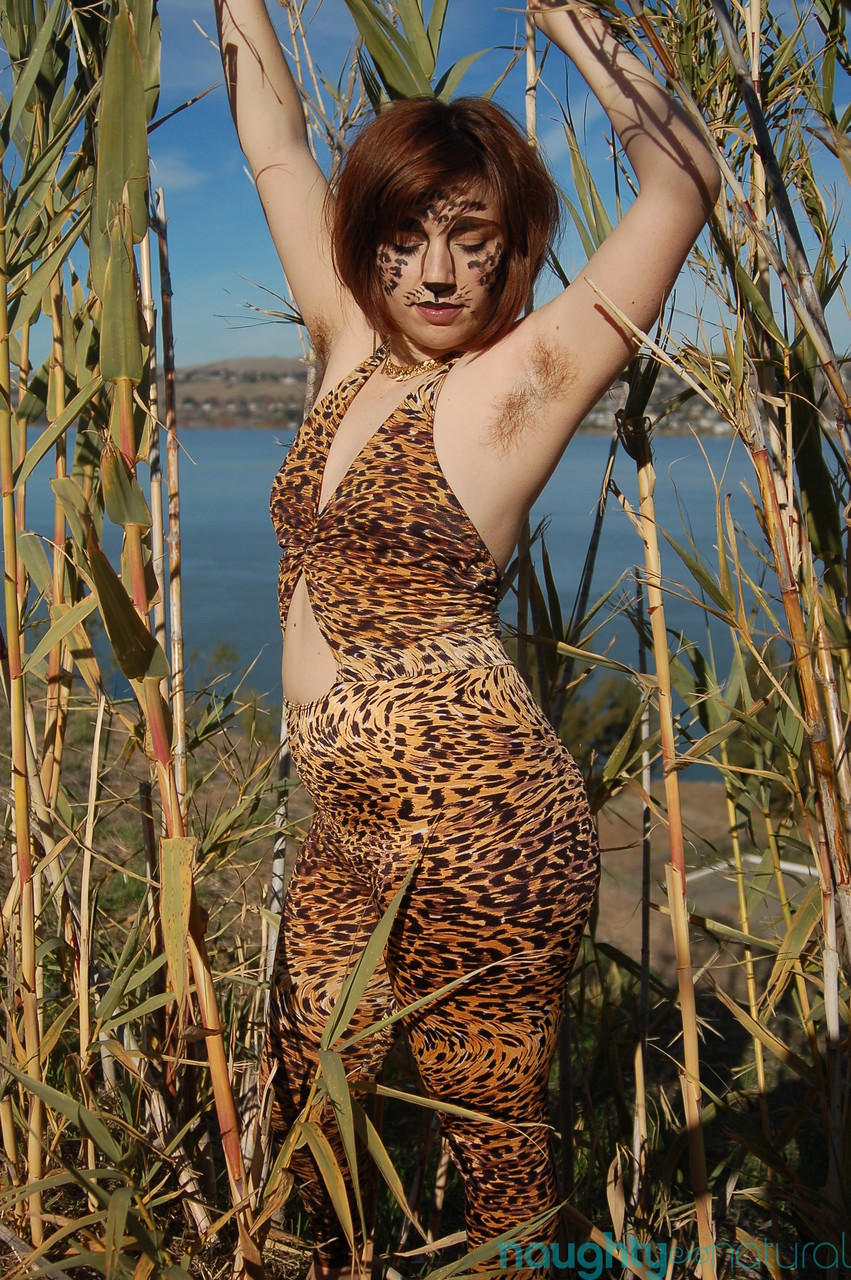 Chubby redhead Simone Delilah shows her hairy armpits & bushy clam outdoors photo porno #425437738