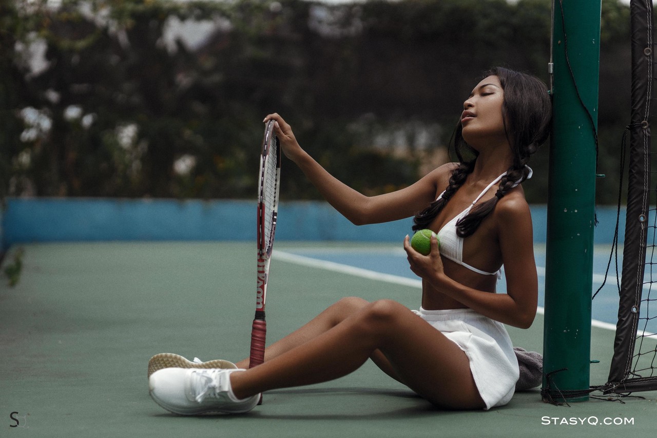 Teen Tennis Player Erza Strips Naked On The Court Shows Off Her Perfect Bum