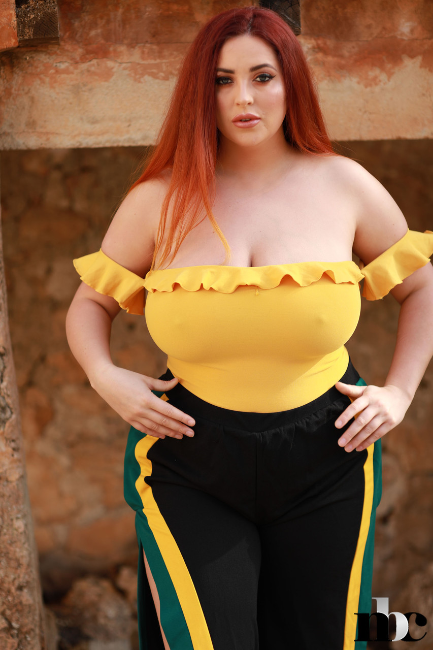 Redheaded Fatty Lucy Vixen Strips Outdoors And Shows Off Her Big Boobs