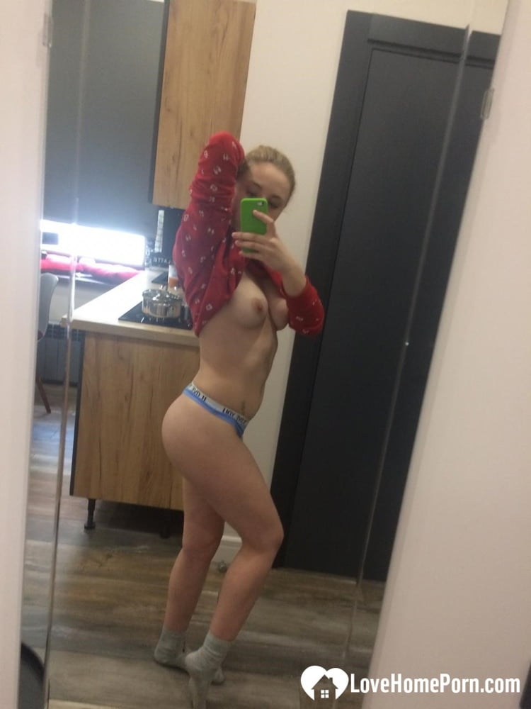 Slim Amateur Takes Hot Selfies Of Her Hot Teen Body In Front Of A Mirror