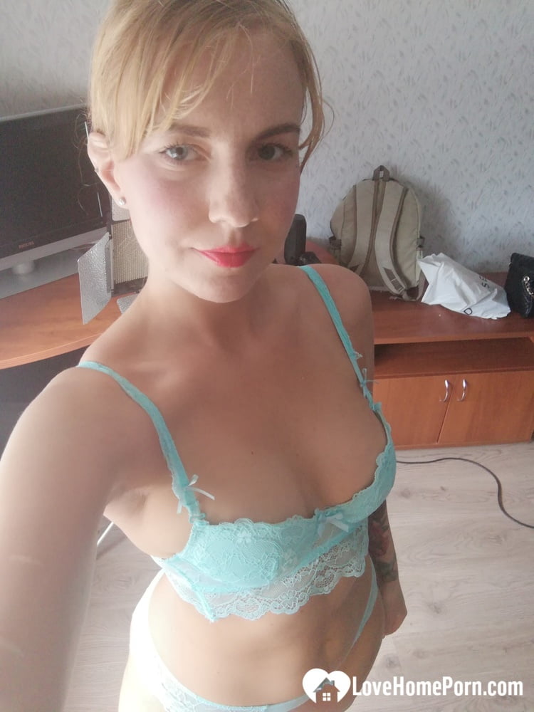 Beautiful amateur doll takes selfies while posing in her turquoise lingerie 포르노 사진 #426849640