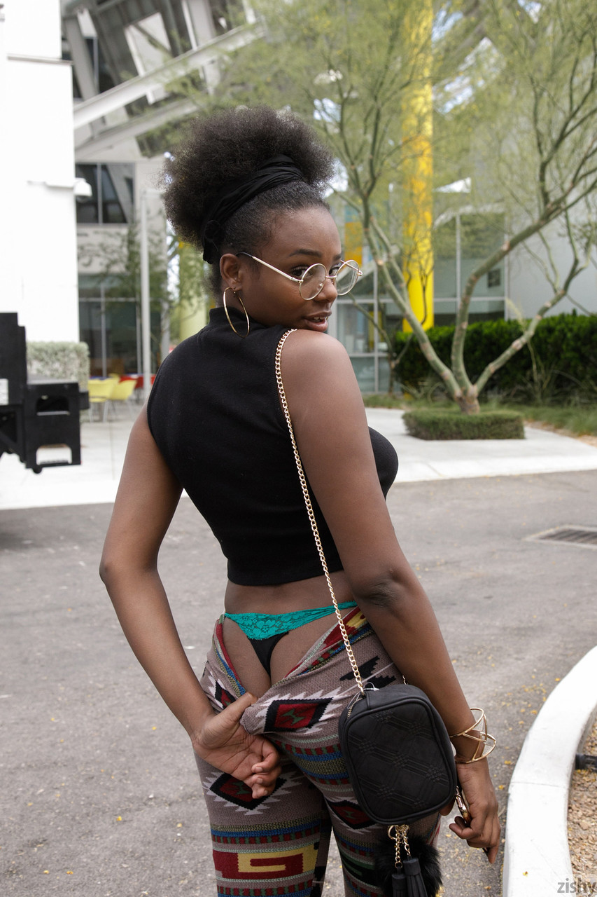 Naughty Ebony Babe Neda Marie Exposes Her Natural Tits Her Hot Ass In Public