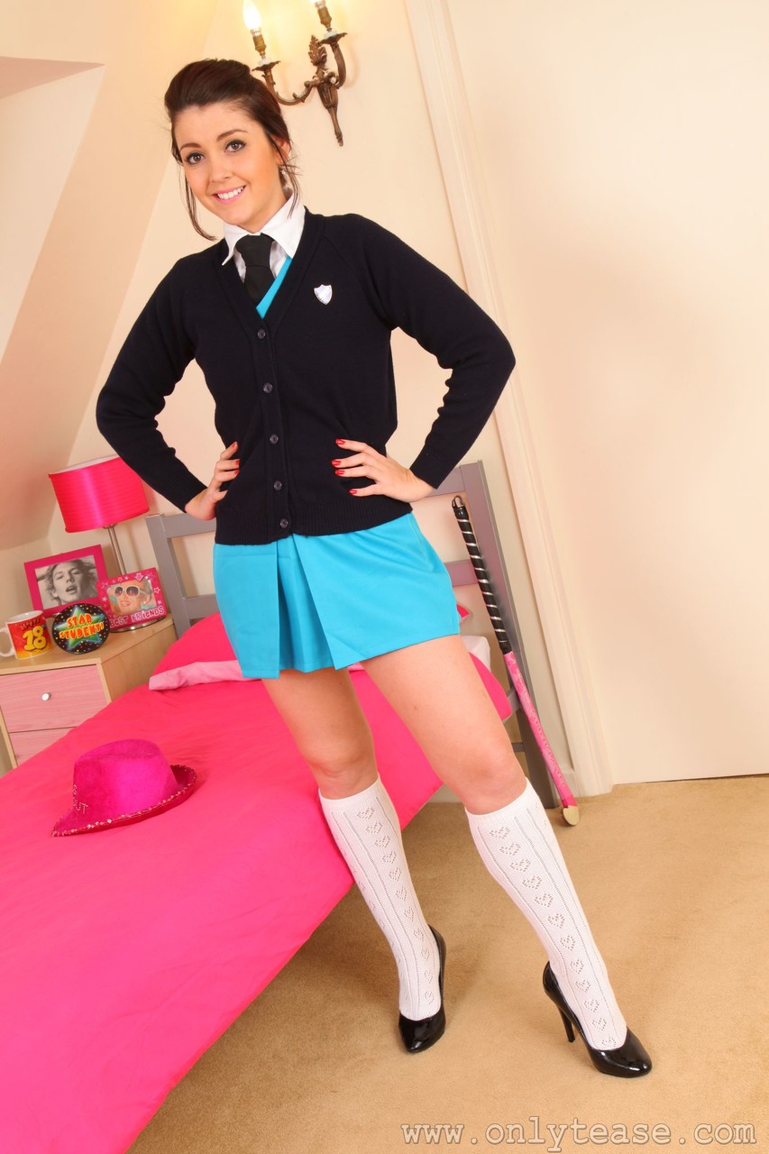 Hot babe Gemma Jack undresses & shows her sexy legs & tiny tits in knee socks ポルノ写真 #427603476