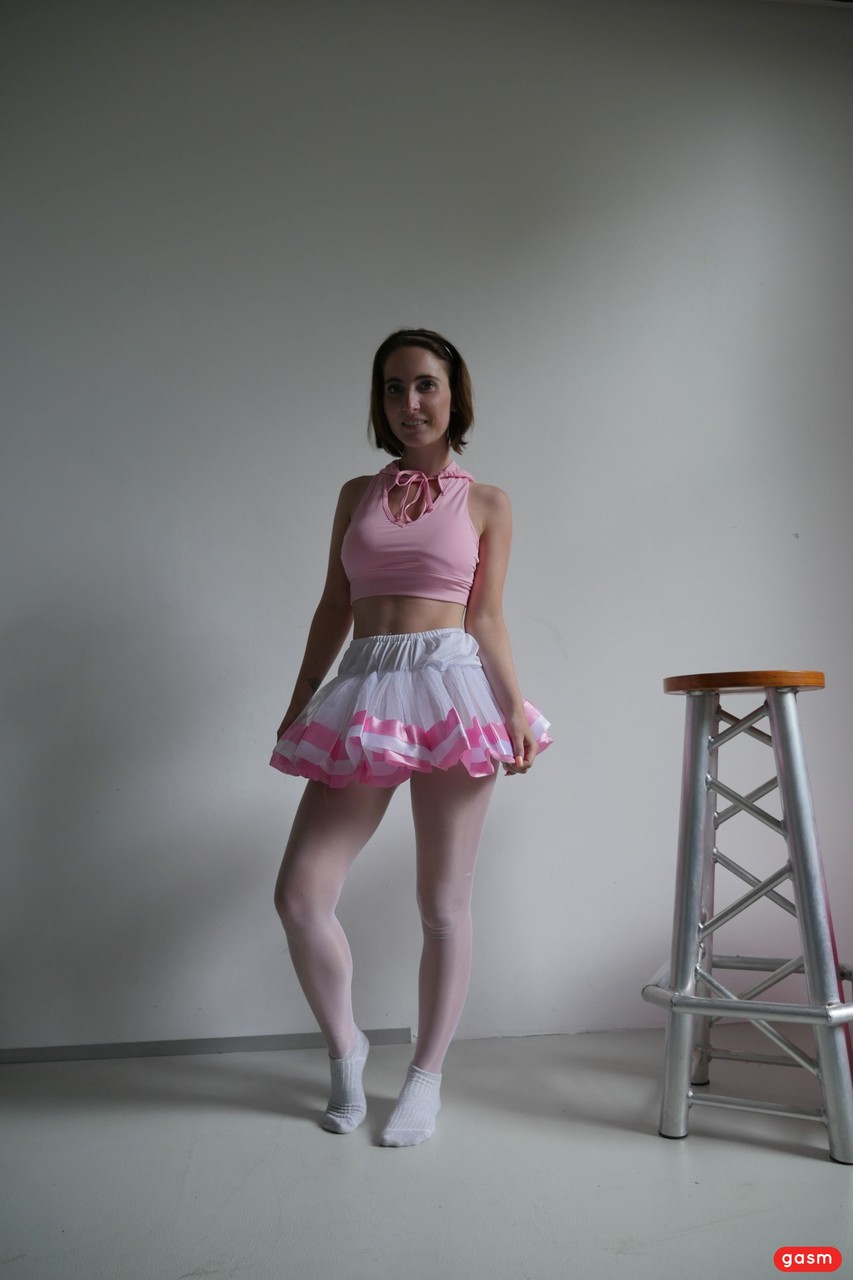 In her tutu, Lia Louise, a brunette ballerina, teases her dance instructor and then fucks her instructor.