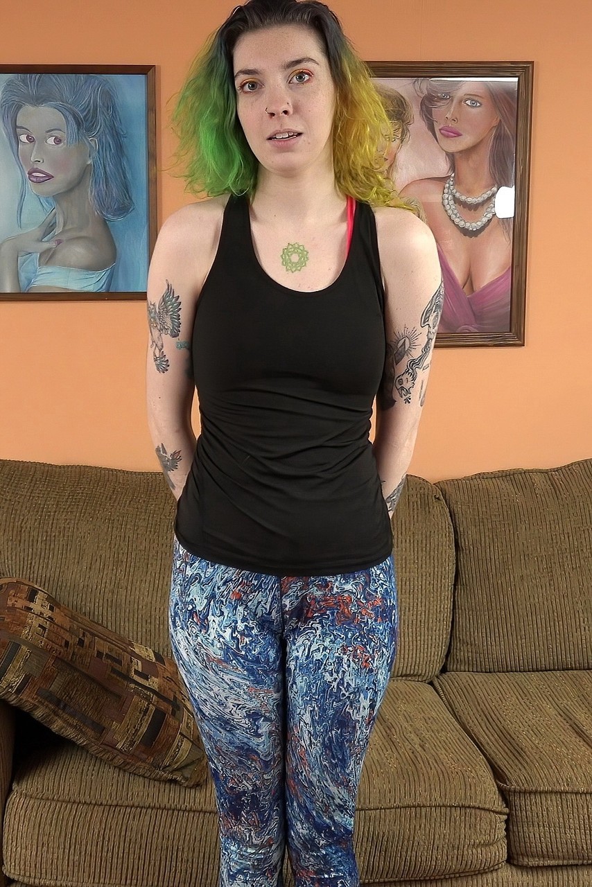 Green Haired Amateur Mikaela Shows Her Tattoos And Sucks A Dick In Pov