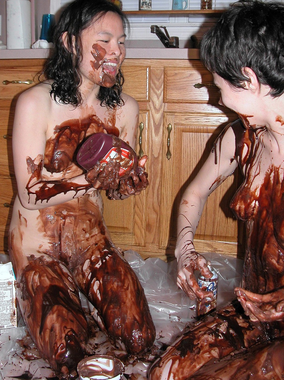 Playful Lesbians Colette Roxanne Cover Each Other's Bodies With A Chocolate