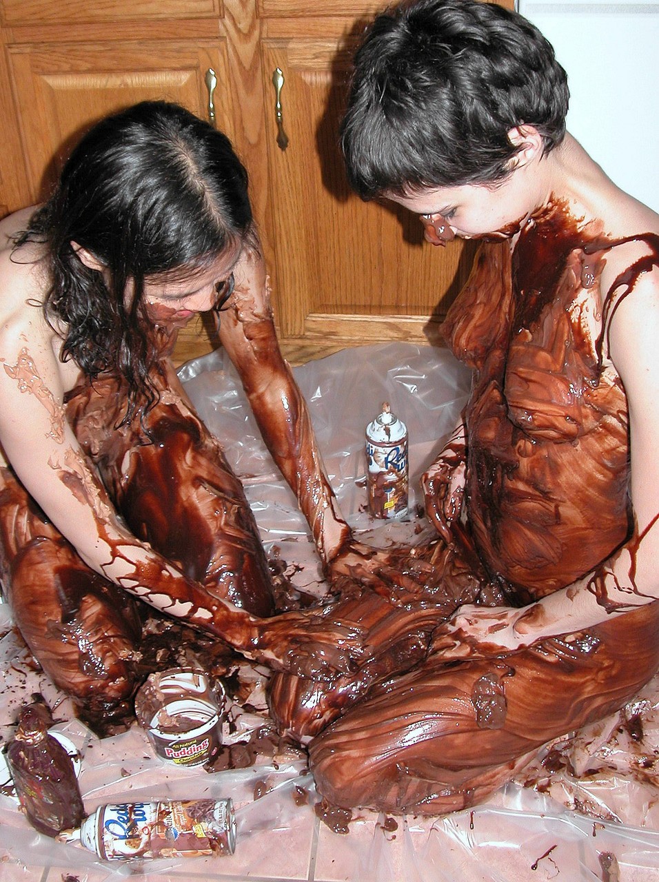 Playful Lesbians Colette Roxanne Cover Each Other's Bodies With A Chocolate