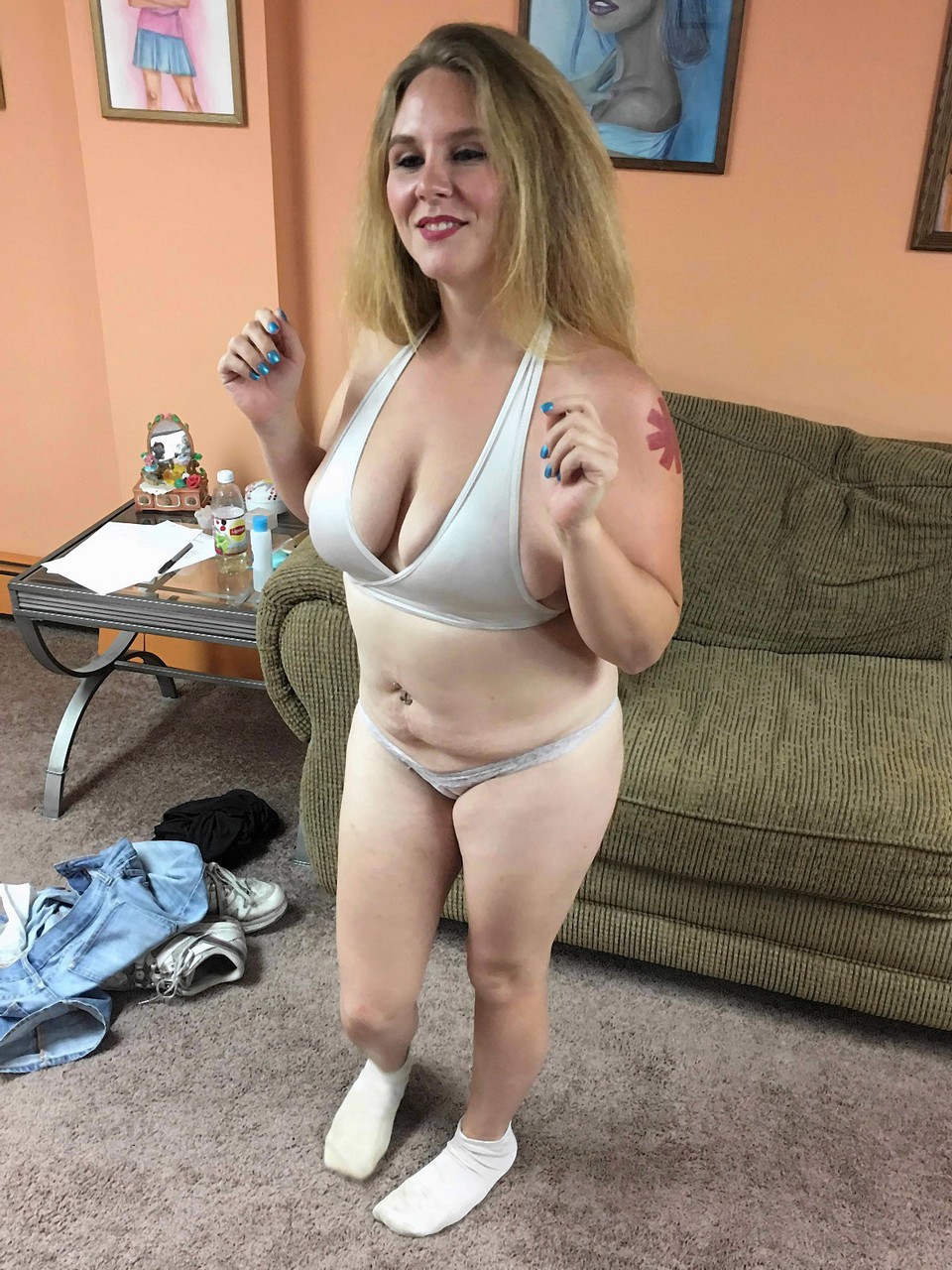 Petite Amateur Dani Arcadia Unveils Her Big Tits Kneels Down Gives A Bj
