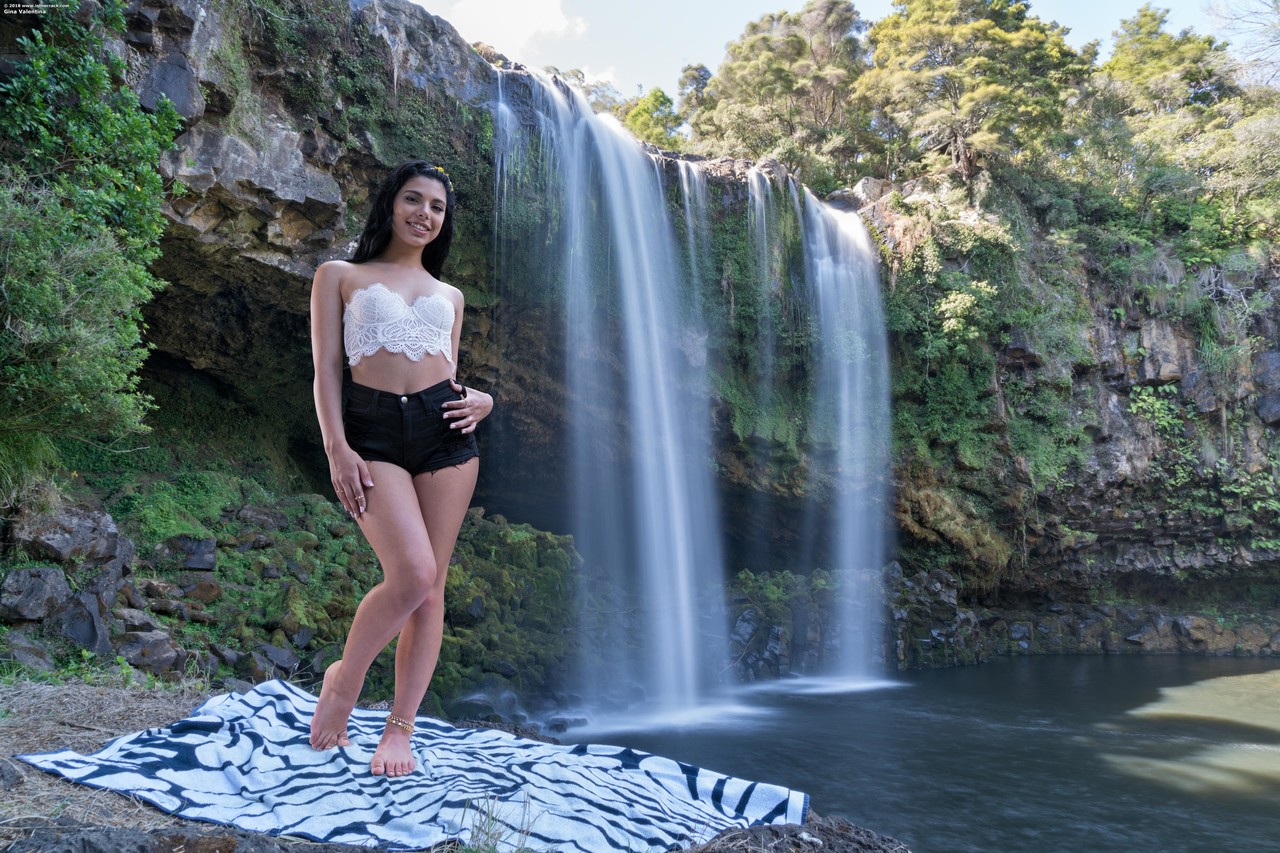 Hot Brazilian Teen Gina Valentina Strips Spreads Her Muff By The Waterfalls