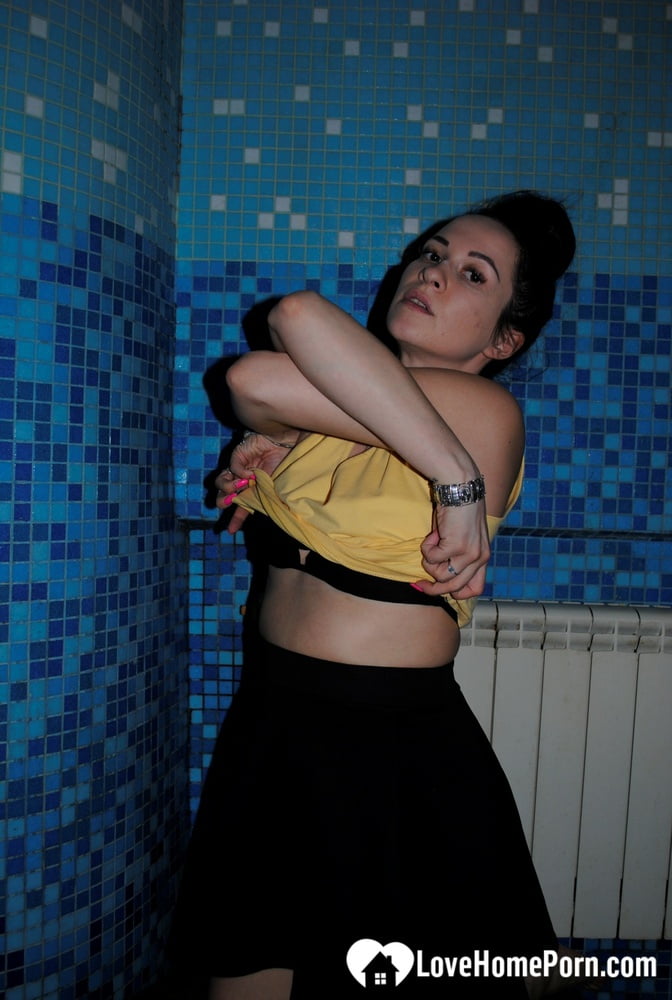 Amateur babysitter strips and teases with her hot boobs, ass and holes