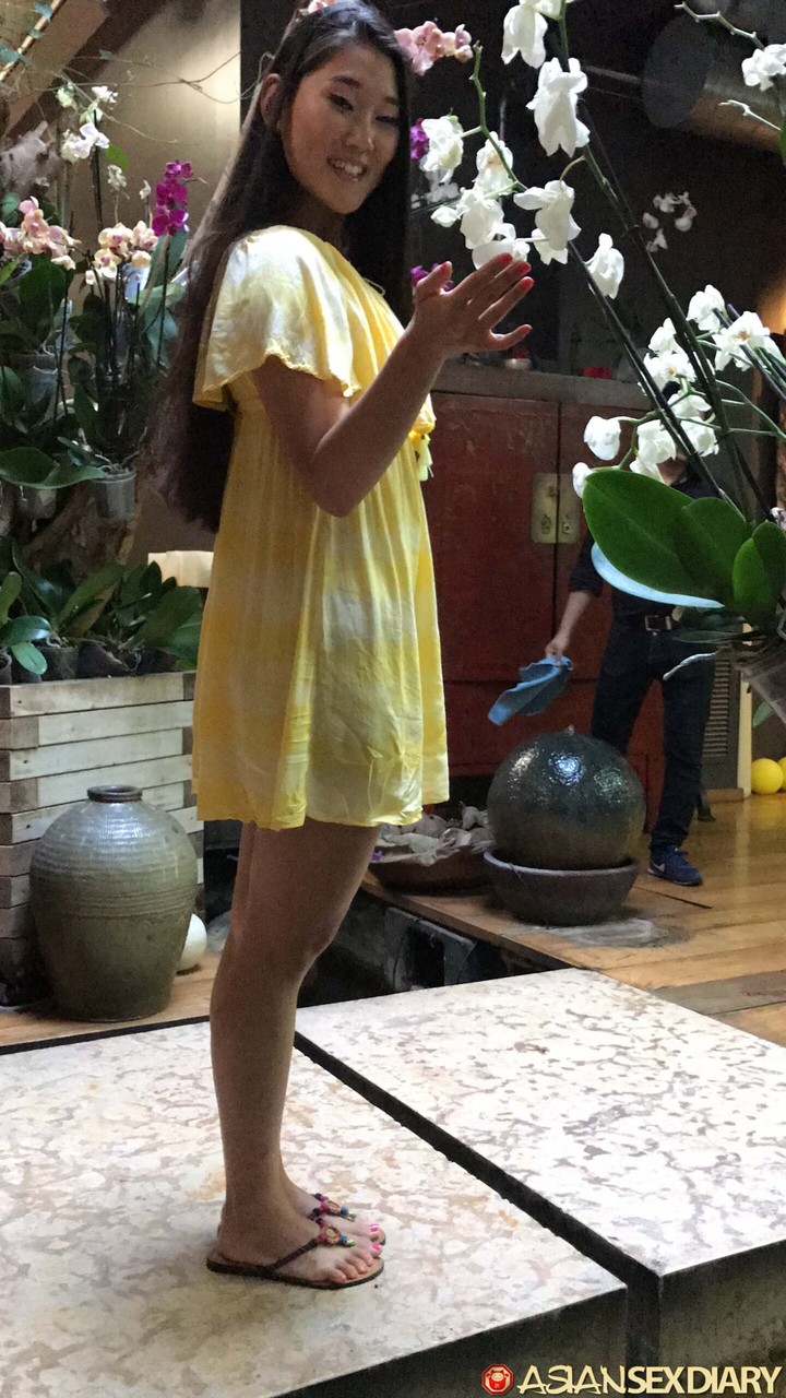 Asian Fang B Lifts Up Her Yellow Dress And Moves Her Undies Aside For Pov Sex