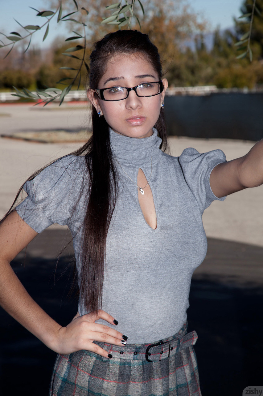 Teen with tiny ass Megan Salinas flashes her cleavage and panties in public ポルノ写真 #427148549