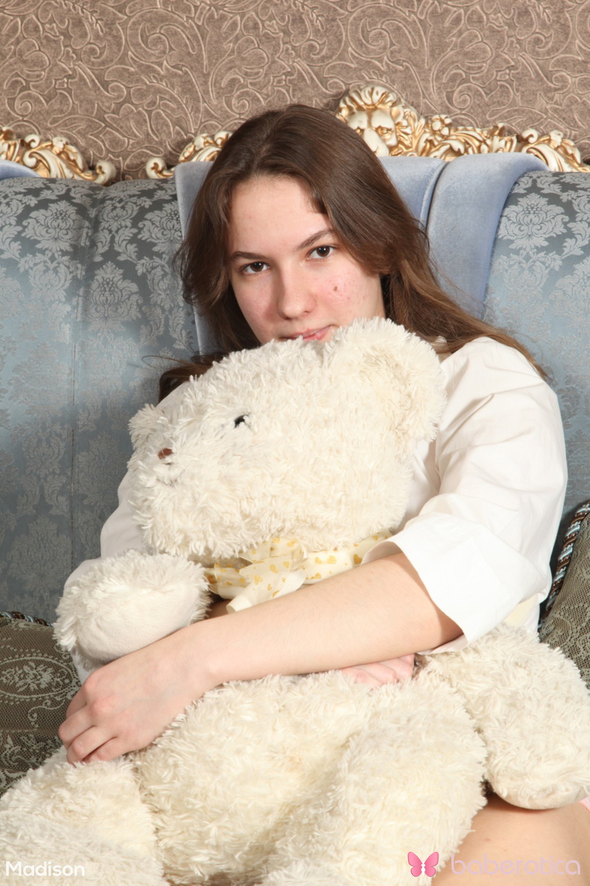 All Natural Russian Madison Strips Naked While Cuddling Her Stuffed Bear