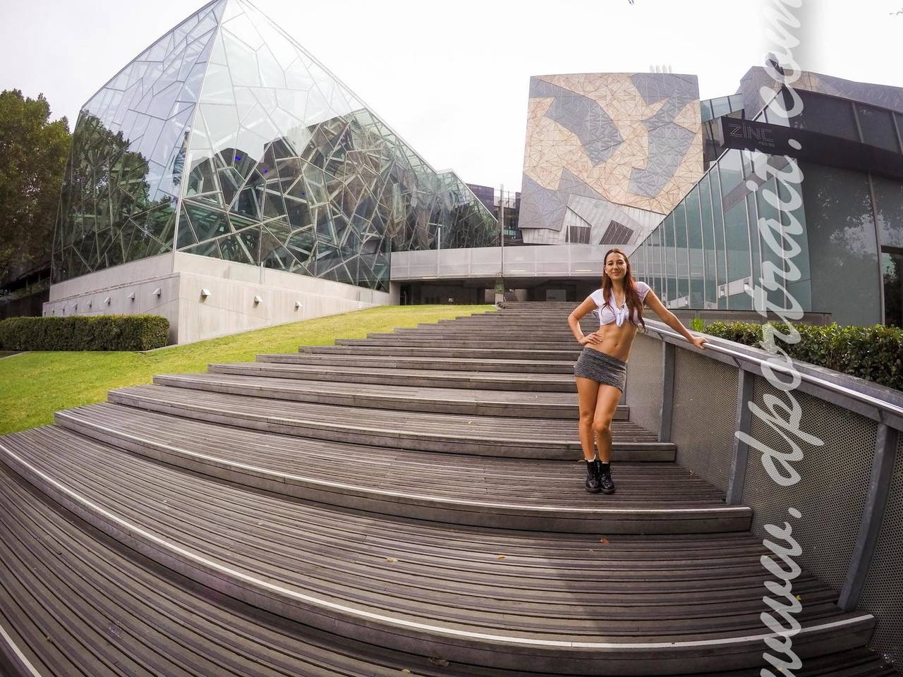 Hot Australian teen flashing her panties at Federation Square in Melbourne