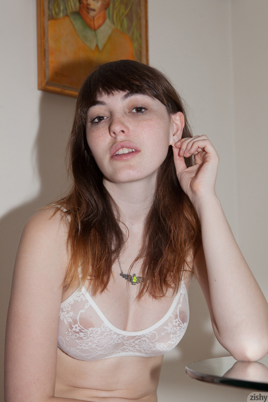 Brunette girlfriend Debbie Vogel shows her petite body in a home striptease porn photo #425050442