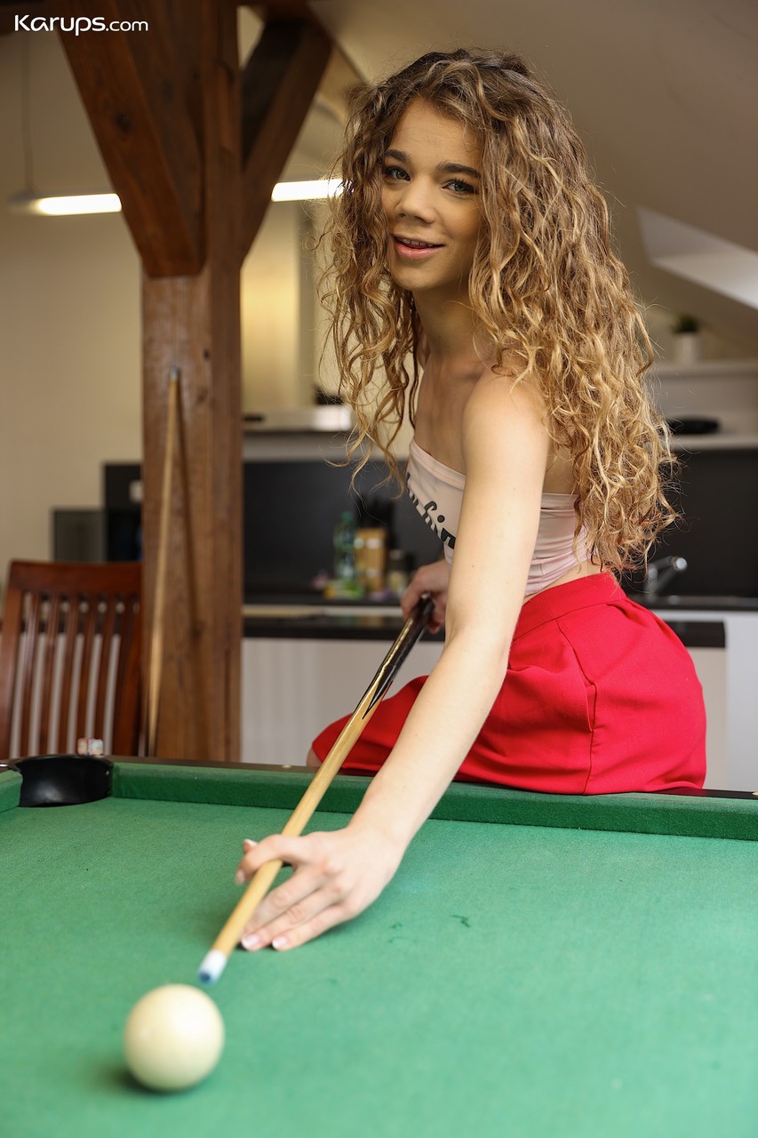 Curly haired teen Sabrina Spice gets banged on a chair by the billiard table porn photo #424620252