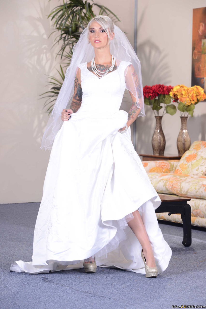 Blonde bride with big tits Kleio Valentien reveals her inked body in a solo porn photo #424479723