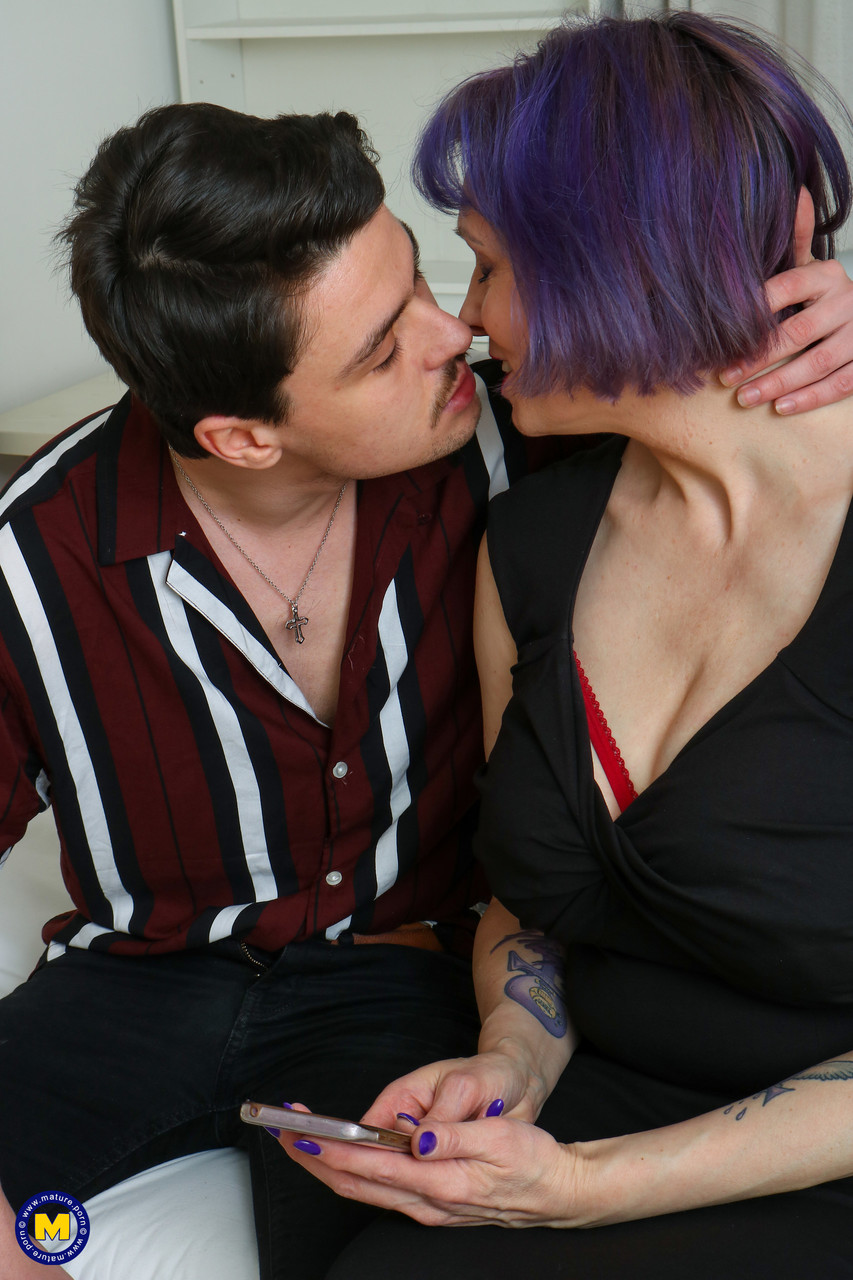Purple-haired lady Tigger uses her big tits to wank a horny boy's dick & fucks photo porno #424012912
