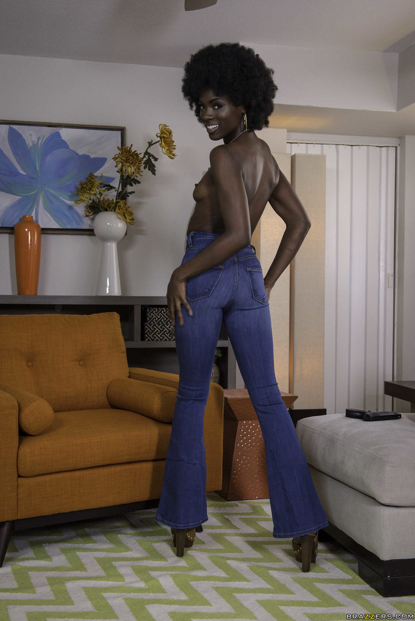 Ebony with an afro Ana Foxxx strips and flaunts her black butt in a solo porno fotoğrafı #424628092