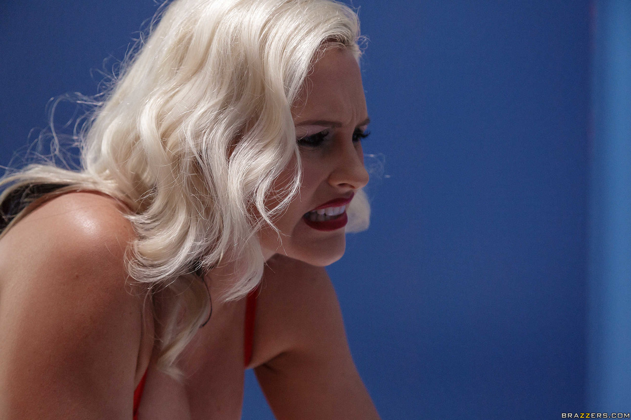 Sexy blonde MILF in a red dress Alena Croft shows her tits before sex Porno-Foto #424290609